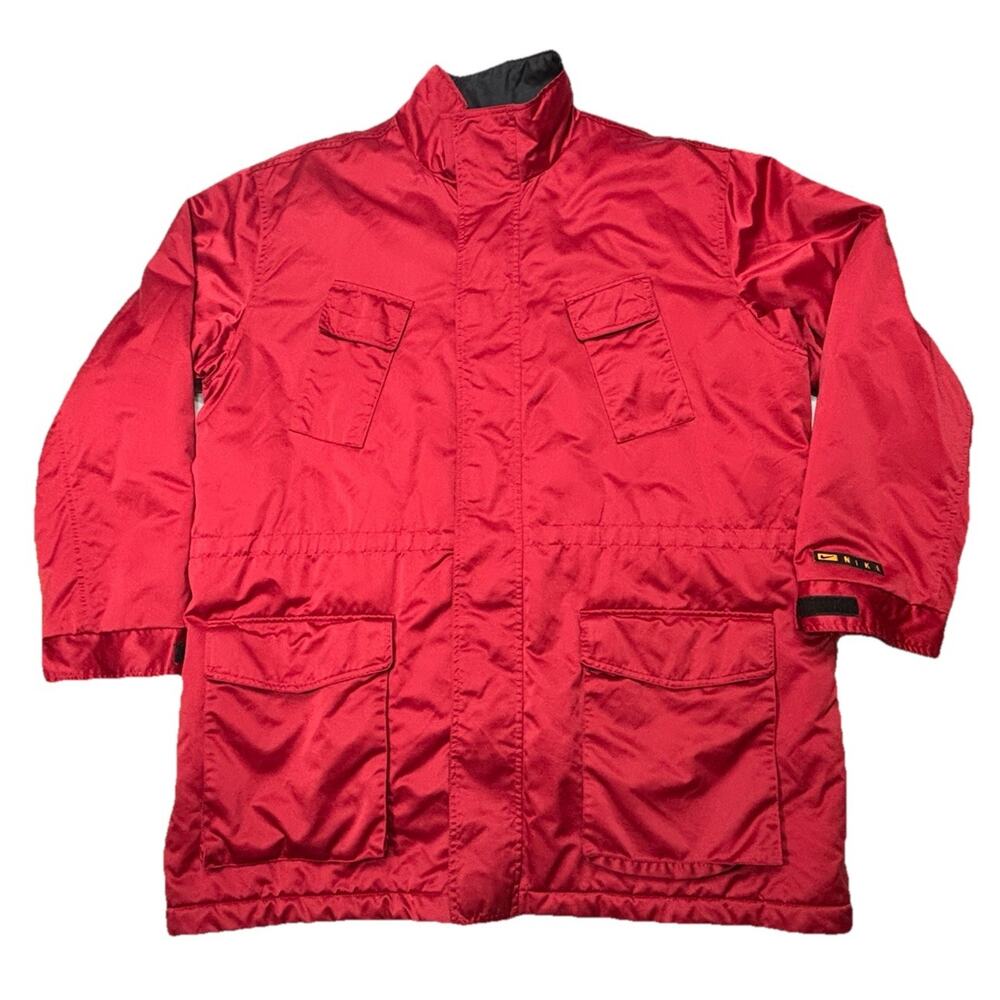 Vintage Nike Y2K Red Insulated Parka Jacket Swoosh Logo Mens‎ Large Coat